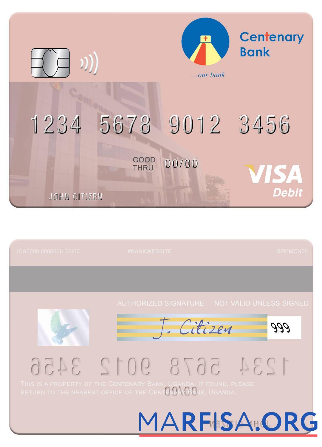 Blank Uganda Centenary Bank visa debit card template